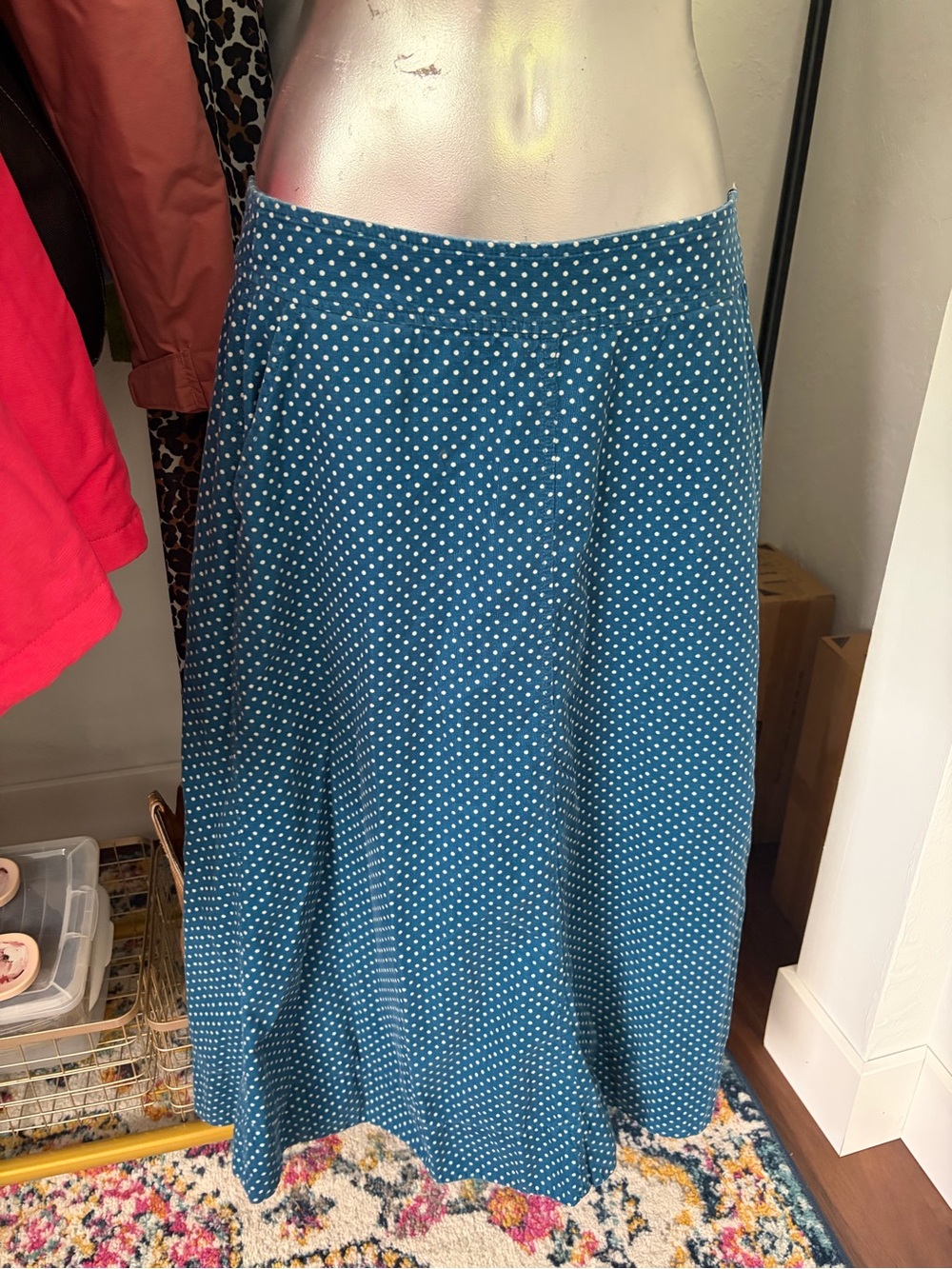 Maeve Polka Dot Teal A-Line Midi Skirt - Women